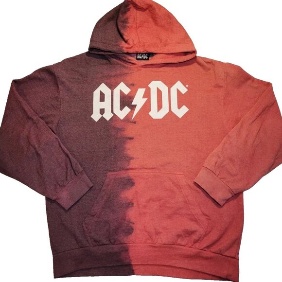 AC/DC Rock Dark/Light Red Split Dye Mens Hoodie Size Large New with Tags - Picture 1 of 3